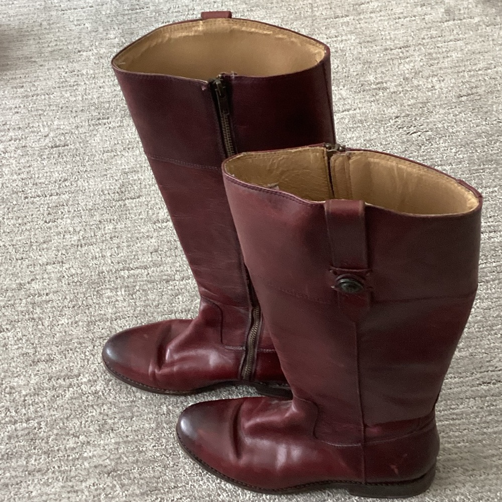 Frye Women's to the Knee Burgundy Leather Boots